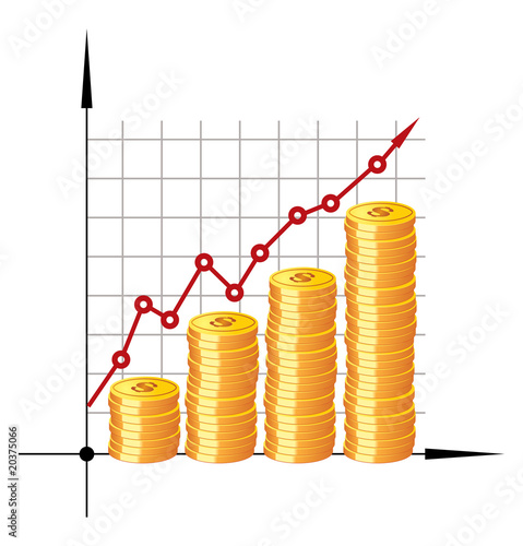 Financial graph with coins. Vector.