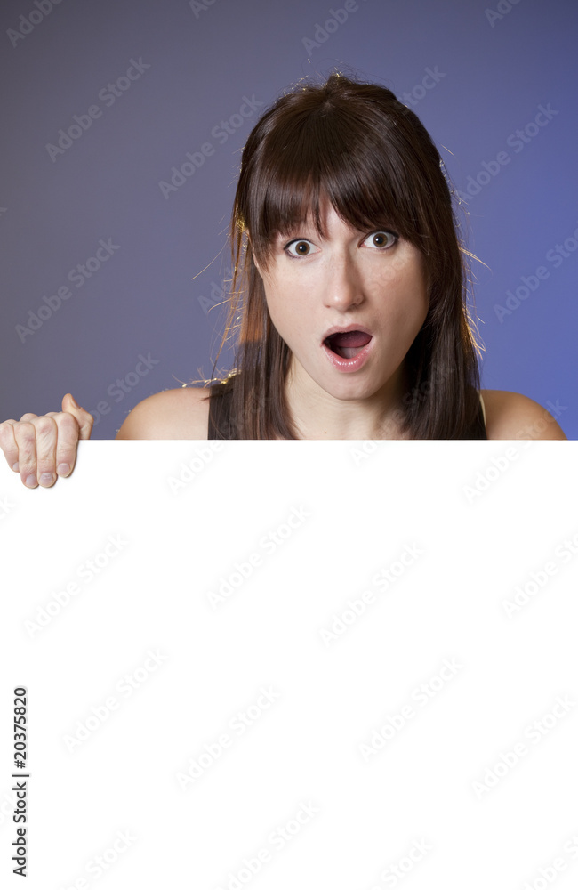 surprised woman with bulletin board surprised woman with bulletin board