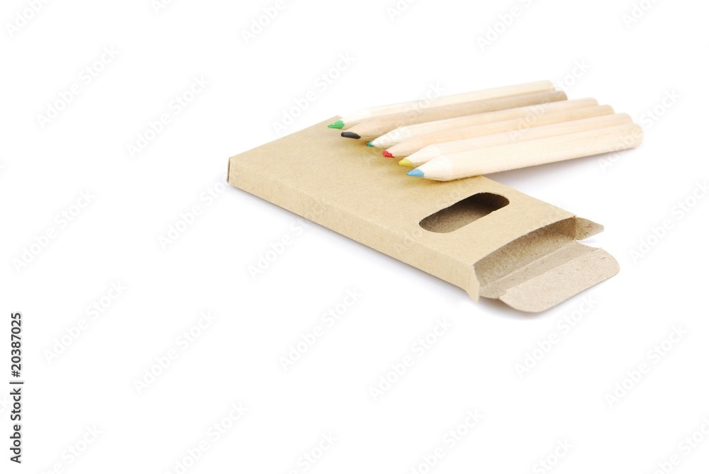 Colour pencils and pencil case on white Colour pencils and pencil case on white