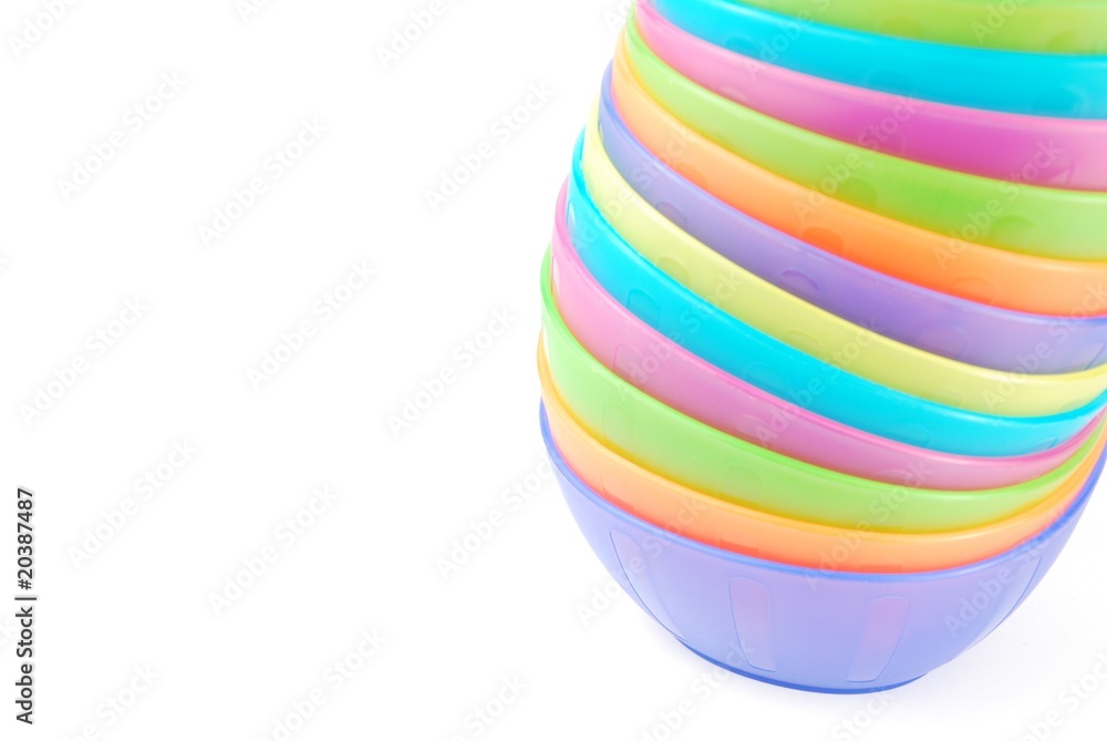 Stacked colorful bowls on white Stacked colorful bowls on white