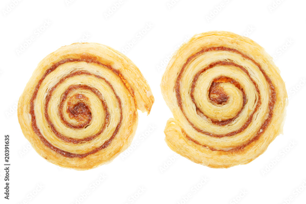 Two spiral shaped Danish pastries Two spiral shaped Danish pastries