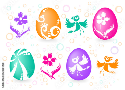 Four easter eggs with birds  flowers  bubbles