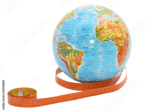 globe with meashure tape on it.