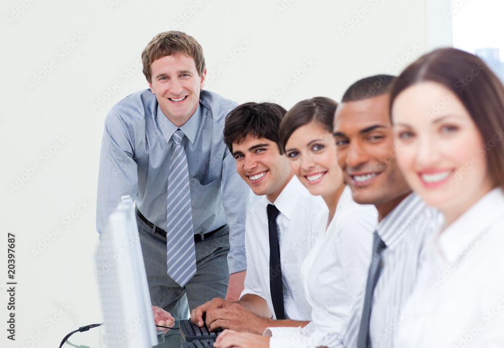Charismatic manager and his team Charismatic manager and his team