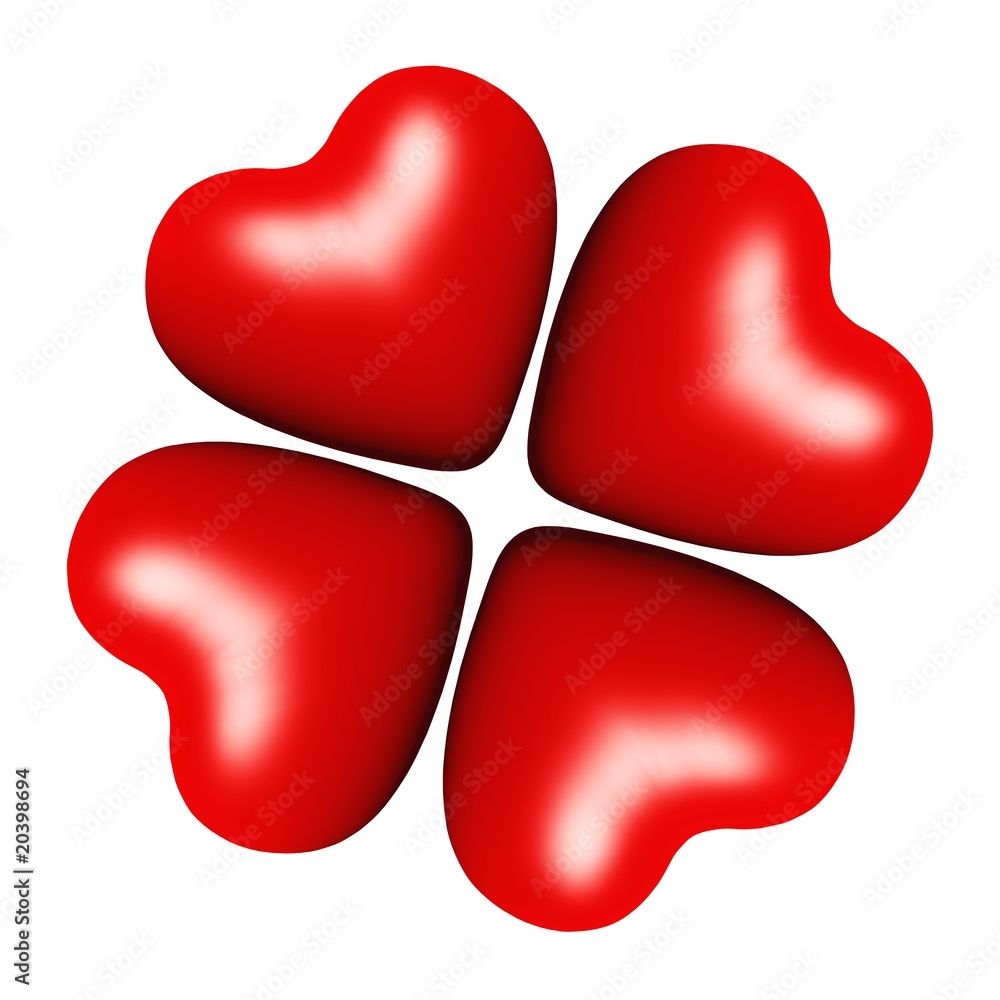 High resolution 3D red heart as clover isolated on white High resolution 3D red heart as clover isolated on white