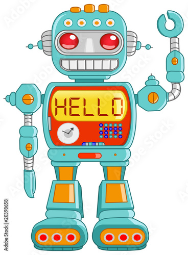 Retro robot toy waving hello