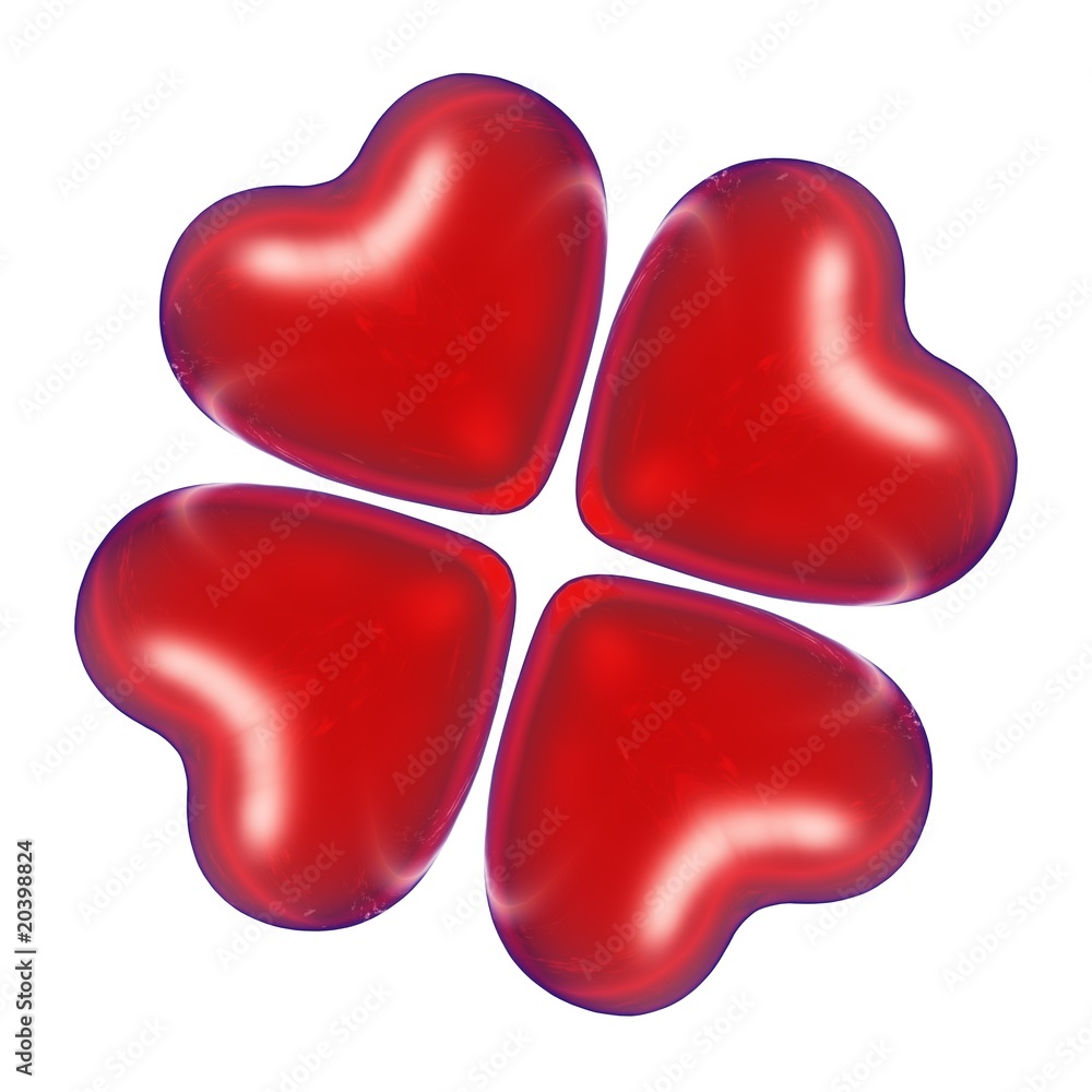 High resolution 3D red hearts as clover isolated High resolution 3D red hearts as clover isolated