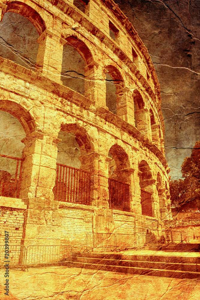 ancient arena in Pula - picture in artistic retro style