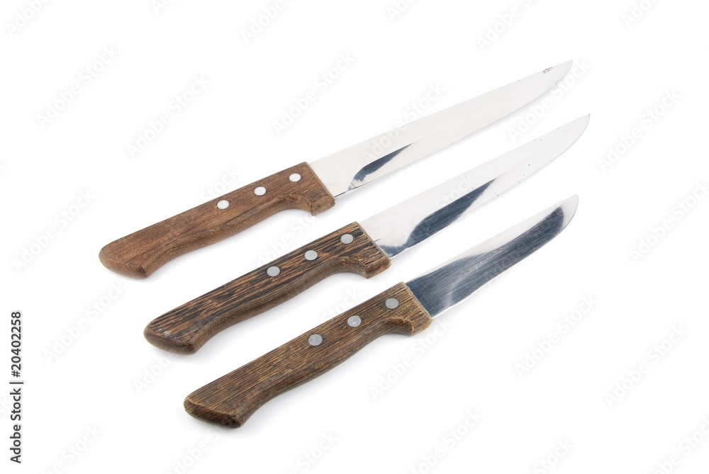 Fototapeta premium Wooden kitchen knifes on white