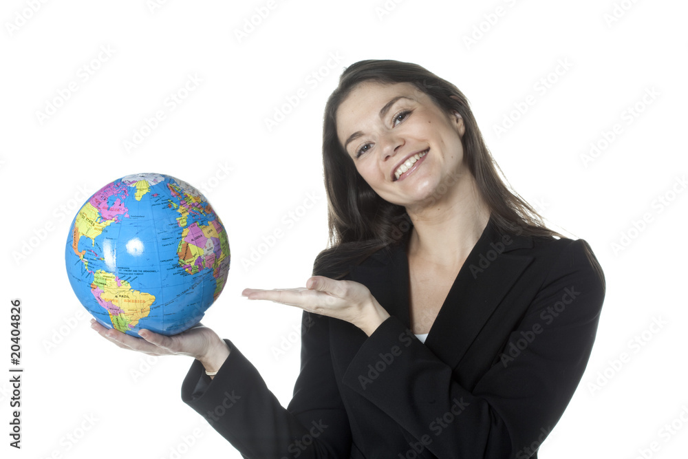 jeune femme d'affaires présentation de la terre jeune femme d'affaires présentation de la terre