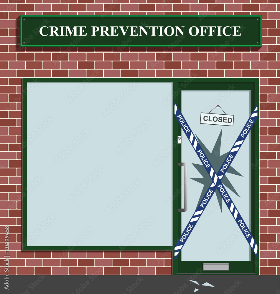 Obraz premium Police cordon at the crime prevention office break in