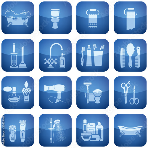 Cobalt Square 2D Icons Set: Bath