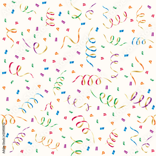 Party streamers and multicolored confetti