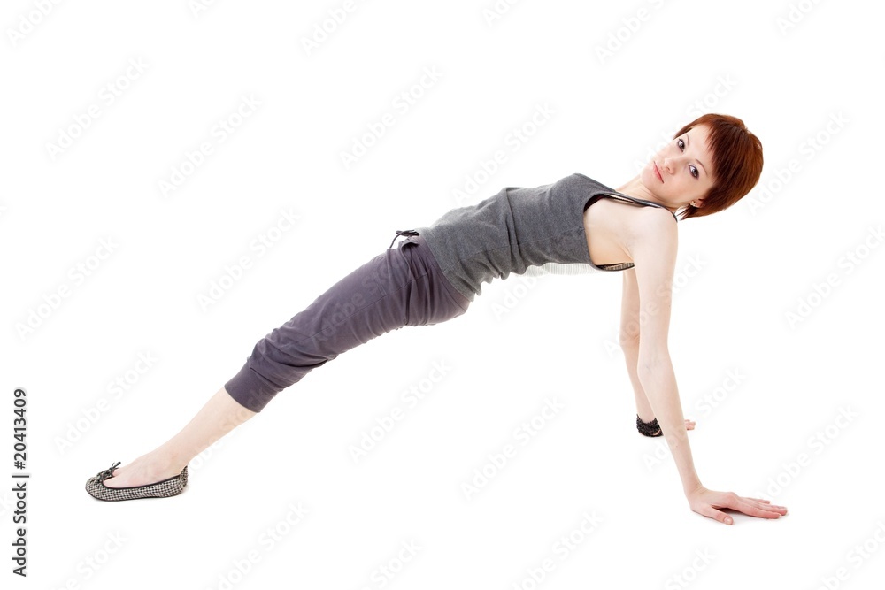 woman standing in yoga position woman standing in yoga position