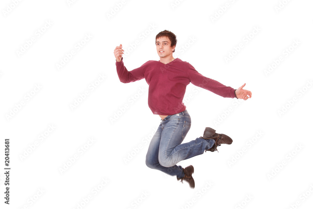Excited young man jumping