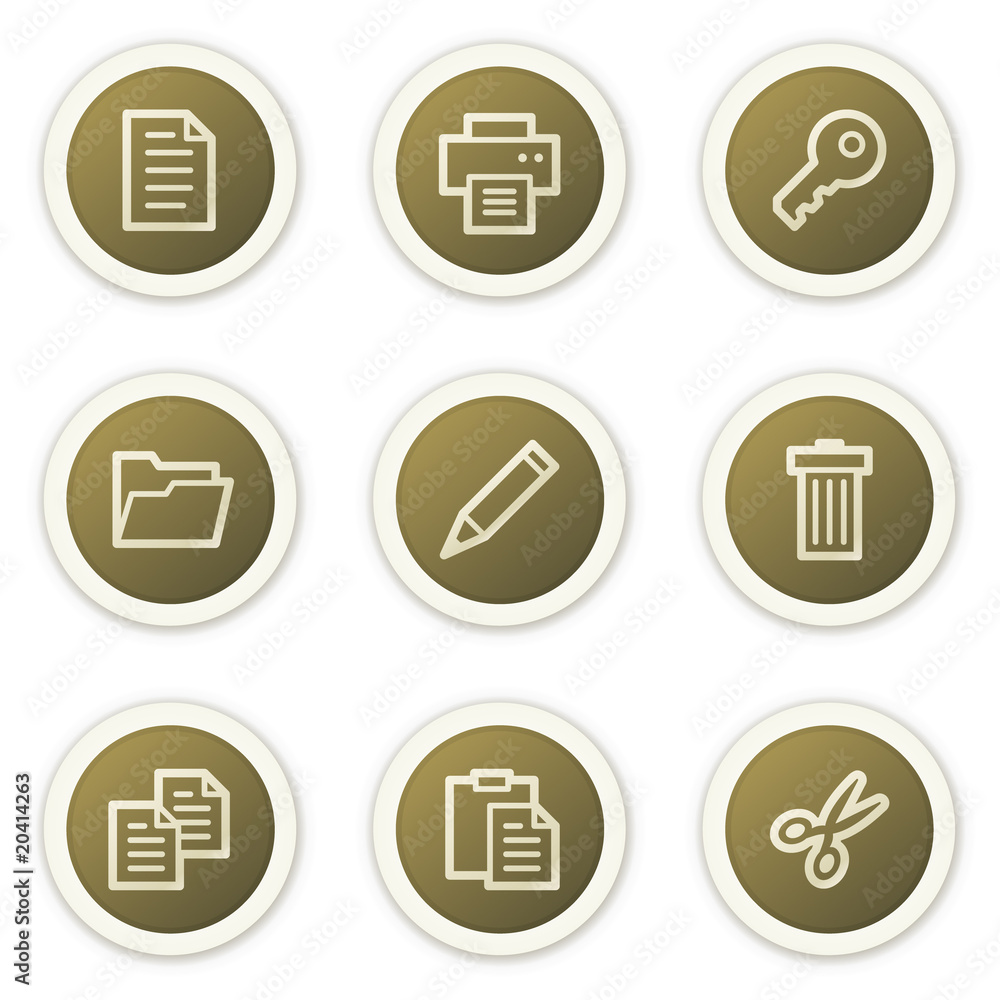 Document web icons set 1, brown circle buttons series Document web icons set 1, brown circle buttons series