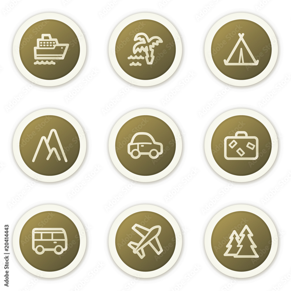 Travel web icons set 1, brown circle buttons series Travel web icons set 1, brown circle buttons series