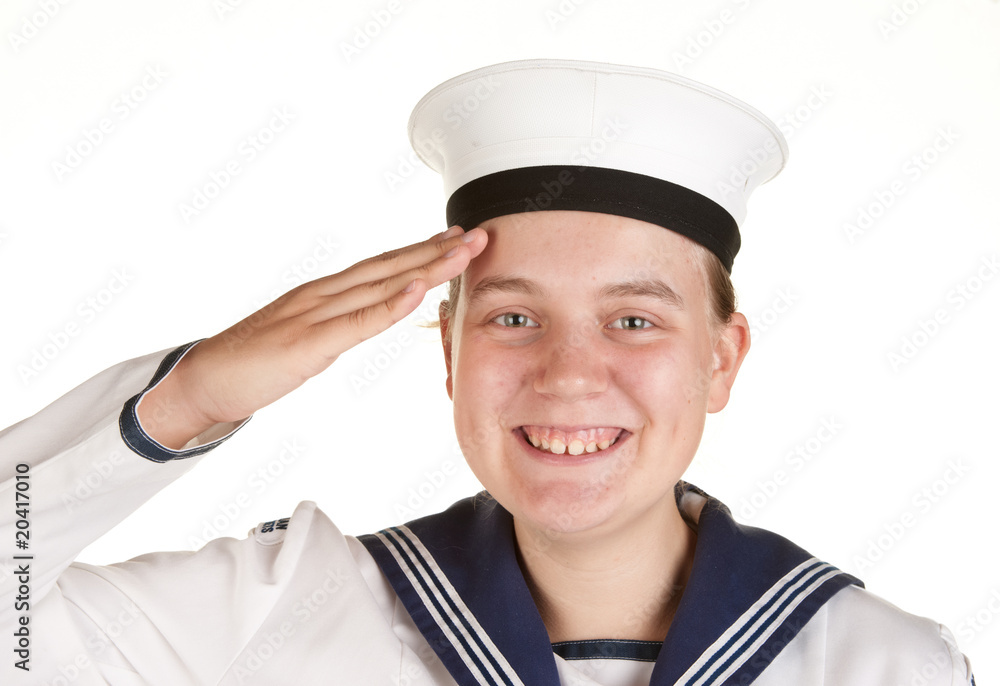 young sailor saluting isolated white background young sailor saluting isolated white background