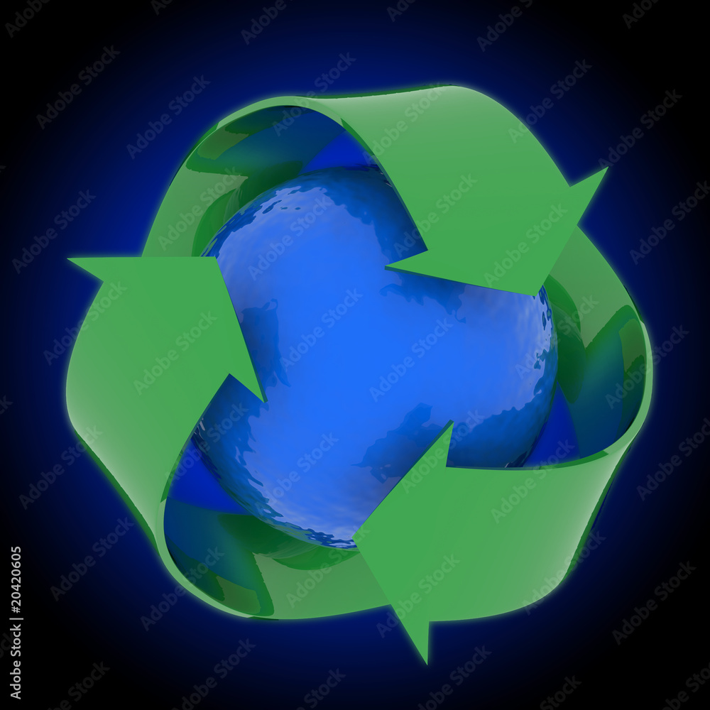 Earth with recycling symbol
