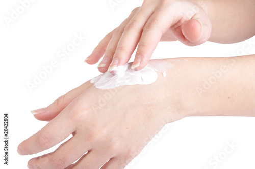 Cream on hands