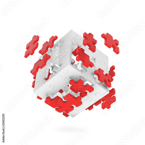 Decomposed cube of puzzle