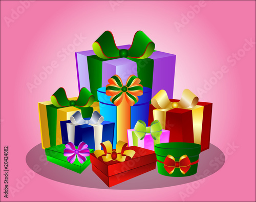 Illustration Bunte Geschenke auf rosa Hintergrund