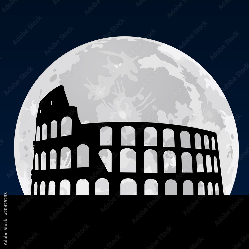 Naklejka premium coliseum silhouette at night vector