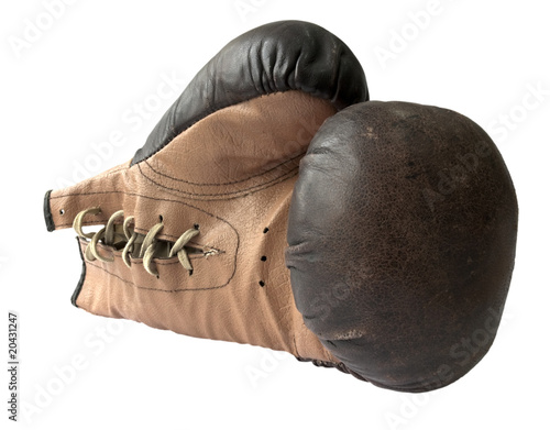 Old boxing gloves with a lace photo