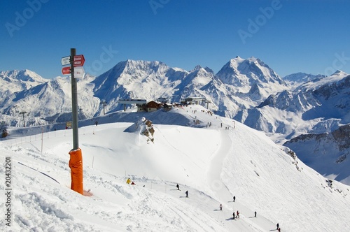 winter ski resort landscape, Alps, France