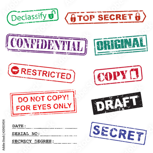 Set of ink stamps for a secret documents