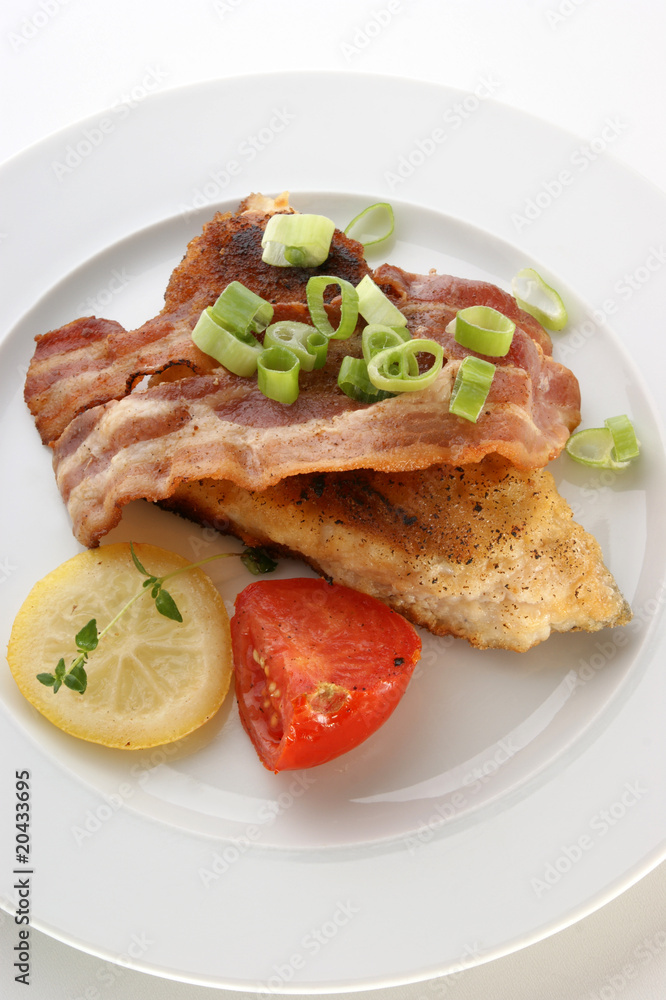 grilled carp steak on organic potato with vegetable grilled carp steak on organic potato with vegetable