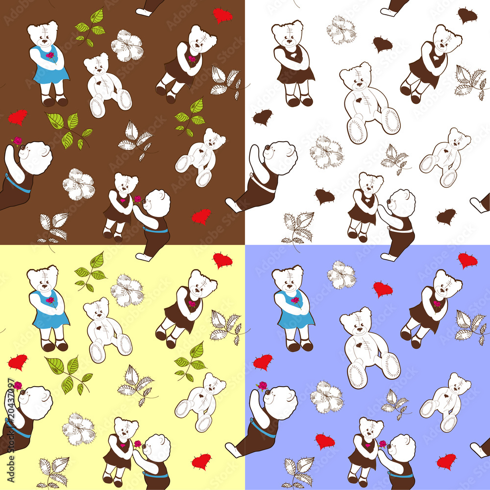 four seamless patterns with bears