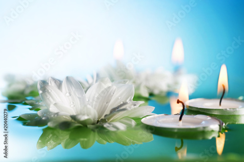 Burning Floating Candles and Flowers