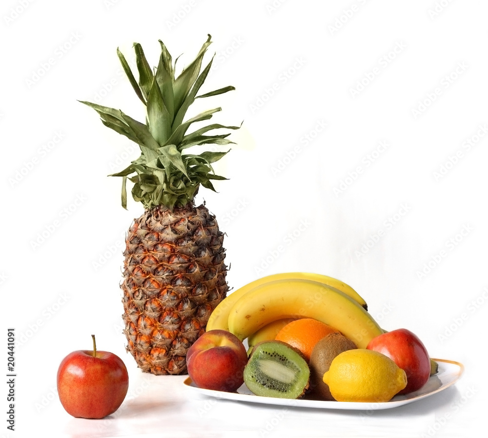 Fruit still life on the white