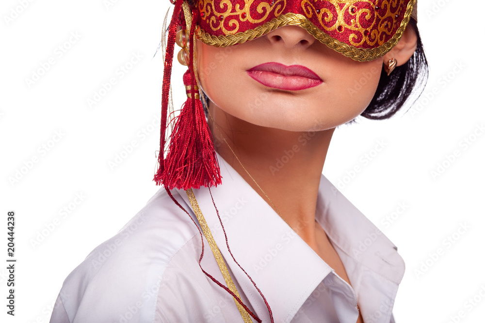 beautiful young woman wearing red carnival mask beautiful young woman wearing red carnival mask