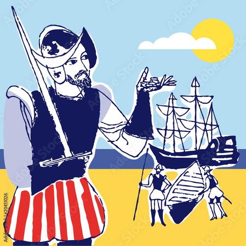 Discovery america Spanish soldier, 1492, vector illustration photo
