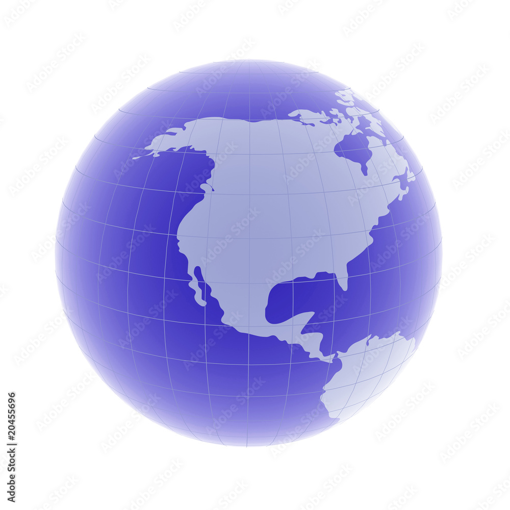 north america on 3d globe