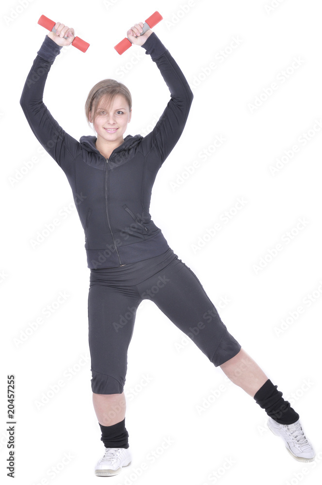 Attractive young woman with barbell