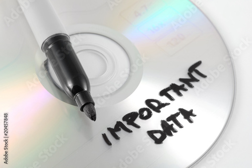 Important data disk concept isolated on white background.