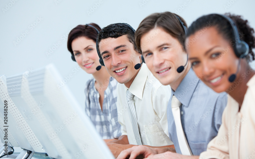 International business people in a call center International business people in a call center
