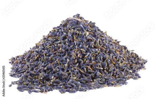 pile of dried Lavender flowers, isolated on white