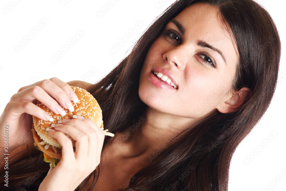 woman eat burger woman eat burger