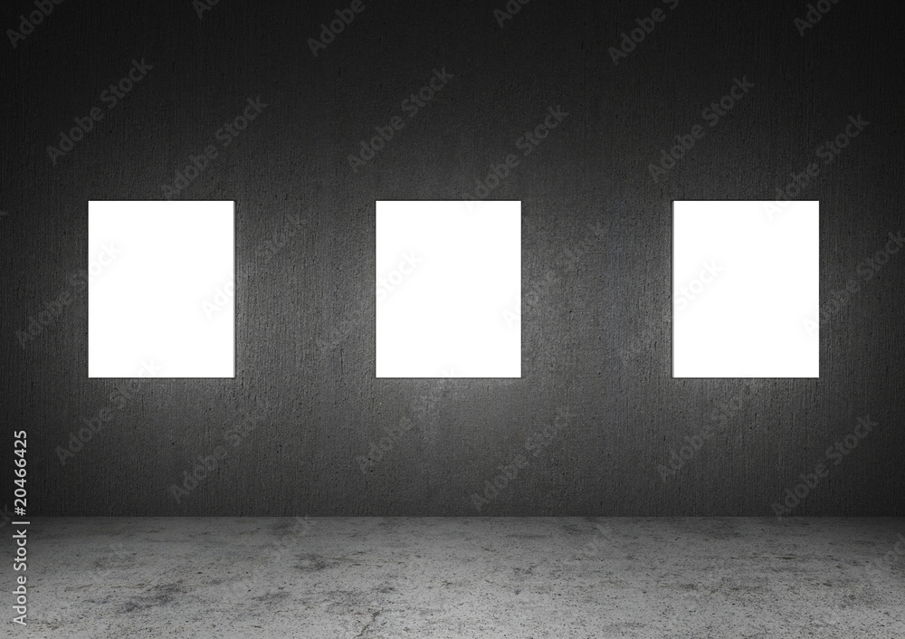 Blank frames in a dark Concrete room Blank frames in a dark Concrete room
