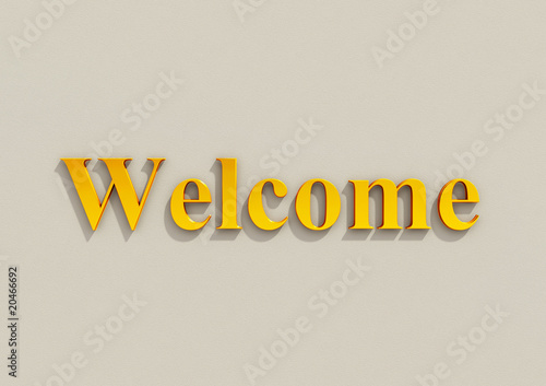 Welcome text golden sign on wall. Large image resolution photo