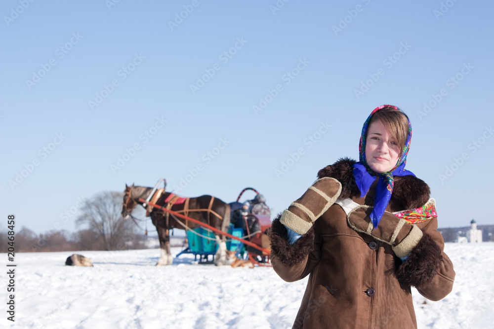 Fototapeta premium girl in russian traditional kerchief