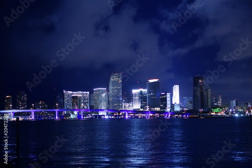 Miami downtown night water city reflexion