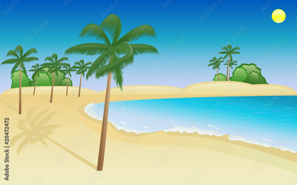 Summer scene with palms on the sea beach