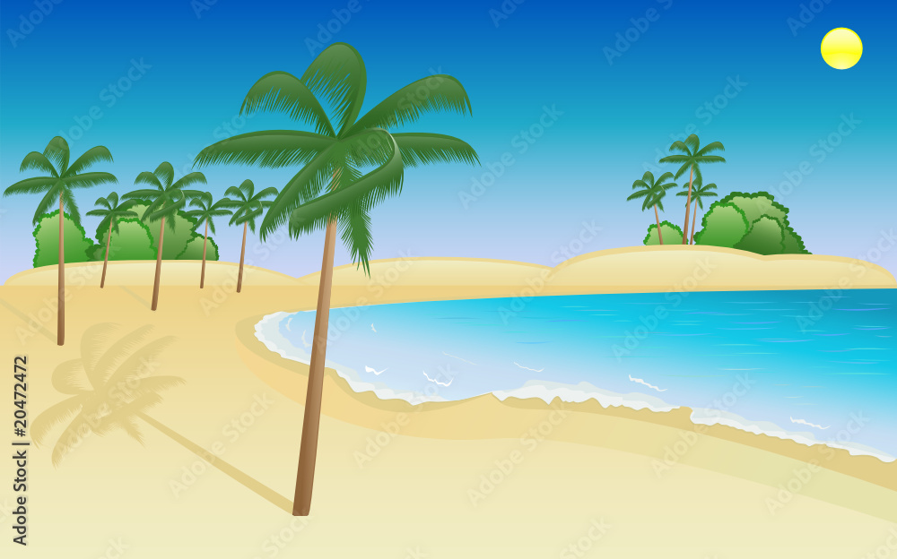 Summer scene with palms on the sea beach Summer scene with palms on the sea beach