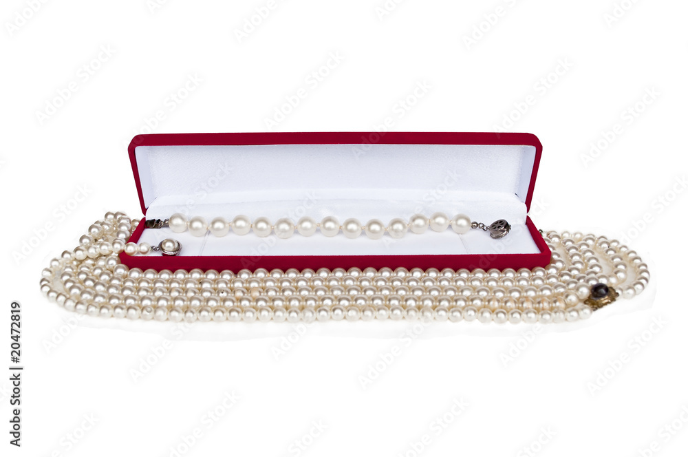 Pearls in red gift box Pearls in red gift box