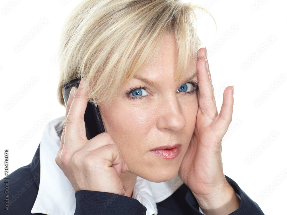 Beautiful business woman with blue eyes is calling Beautiful business woman with blue eyes is calling